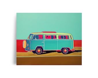 Pastel Volkswagen Bus VW Van Poster -- Giclée Archival Fine Art Print, 11x14 16x20 Unframed -- For VW Bus Enthusiasts