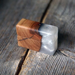 Handmade Apple Wood Ring Box: Epoxy Resin Inlay, Magnetic Closure