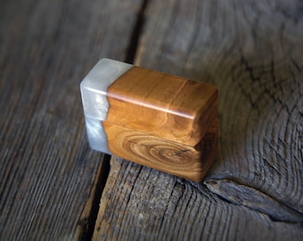 Handmade Apple Wood Ring Box: Epoxy Resin Inlay, Magnetic Closure