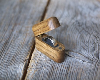 Oak wood small ring box, Wedding ring box, Proposal ring box, Slim ring box, Rustic ring box