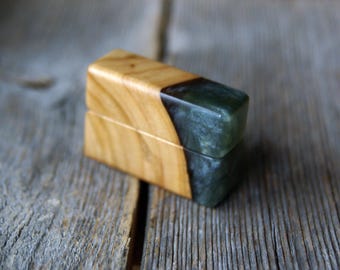Apple Wood & Epoxy Ring Box: Magnetic Closure, Slim Pocket Size