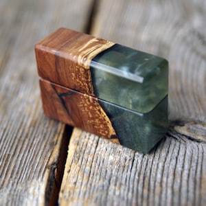 Handmade Apple Wood Epoxy Ring Box: Slim Magnetic Closure