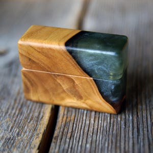Slim Apple Wood Ring Box: Epoxy Resin Engagement Ring Holder