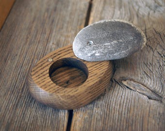 Oak Wood Ring Box with Baltic Sea Stone Cover