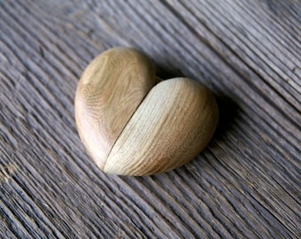 Handmade Elm Wood Heart Ring Box: Rustic Engagement Ring Holder