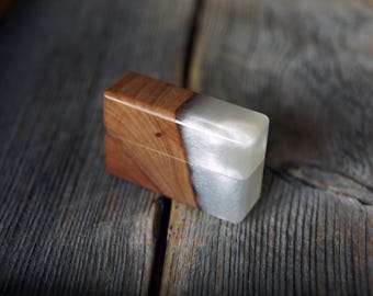 Slim Apple Wood Ring Box: Epoxy Resin Engagement Ring