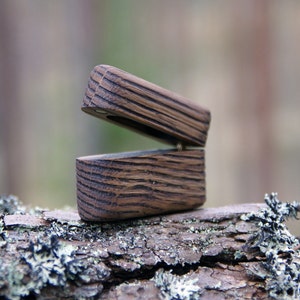 Oak wood ring box for wedding, proposal. Woodring box with rough finnish.