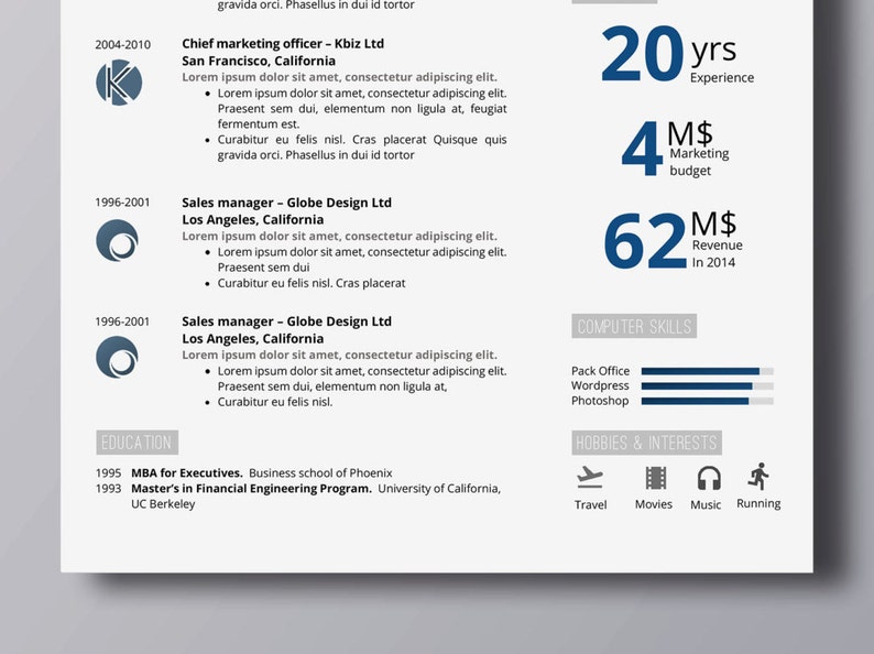 Design resume with little photo and logos word Etsy