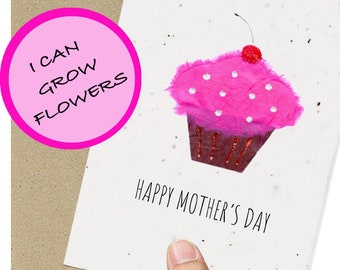 Eco Friendly Mother's Day Card / Mum / Mom / Cupcake  / Plantable / Gardening / Seeded /  Recycled