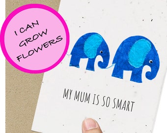 Blaue Elefant Muttertagskarte / Mama / Mama / Mutter / Geburtstag / Pflanzbar / Umweltfreundlich / Gartenarbeit / Aussaat / Recycled