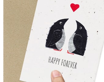 Eco Friendly Card / Penguin / Engagement / Wedding / Anniversary / Husband / girlfriend /boyfriend / Plantable / seeded