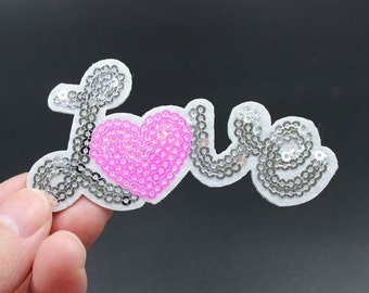 Love Iron On Sequin Patch Embroidered patch 8.3x5.3cm - PH350