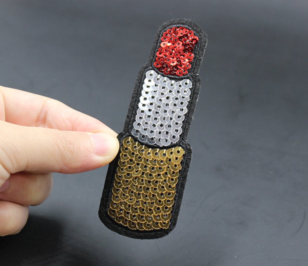Lipstick Iron on Sequin Patch Embroidered Patch 3.4x9.9cm Etsy