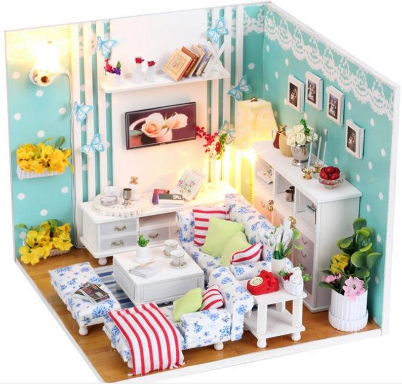 Cute Living Room Dollhouse DIY Kit Miniature Dollhouse DIY Etsy