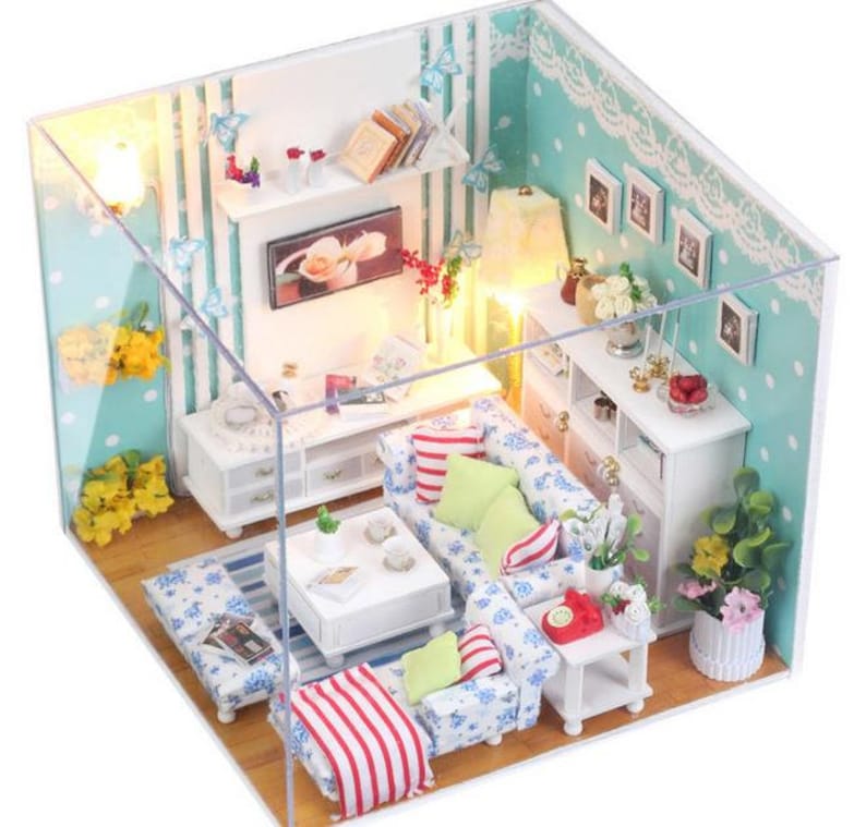 Cute Living Room Dollhouse DIY Kit Miniature Dollhouse DIY Etsy