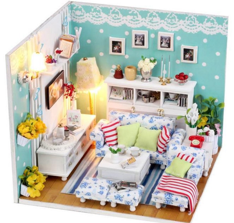 Cute Living Room Dollhouse DIY Kit, Miniature Dollhouse DIY Kit
