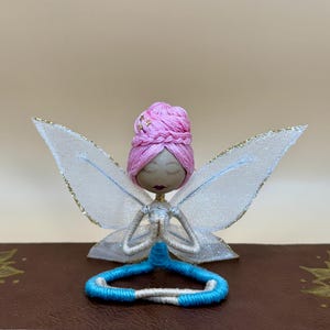 Yoga Fairy Pink and Blue Turquoise Color & Namaste Pose HandPainted Gold Yoga Brown Faux Leather Mat Bohemian Decor Birthday home decor