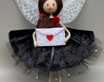 Handmade Valentine Fairy Doll Art : Red & Black Dress, Love Letter