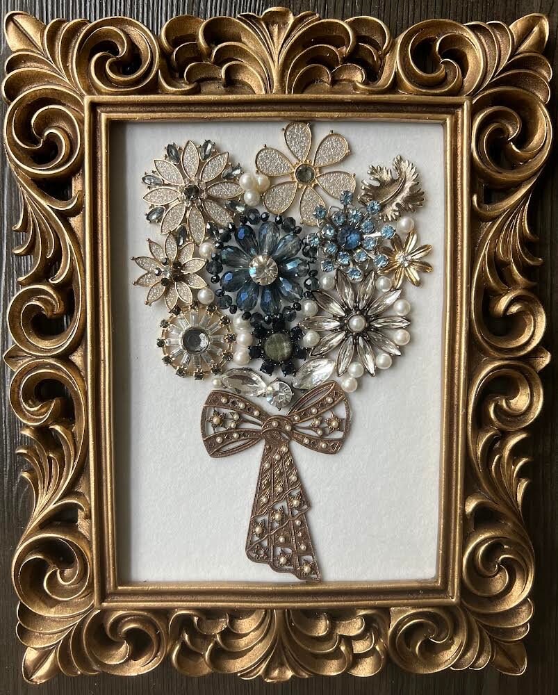 Blue Gold Floral Flower Bouquet Jewelry Vintage Frame Etsy