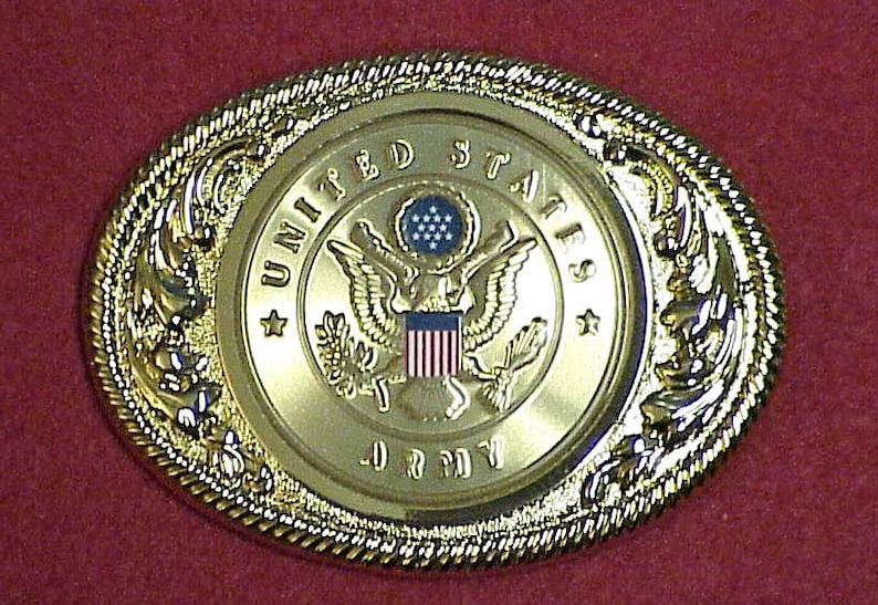 United States Army .24KT Gold Plated Military Belt Buckle New in Gift