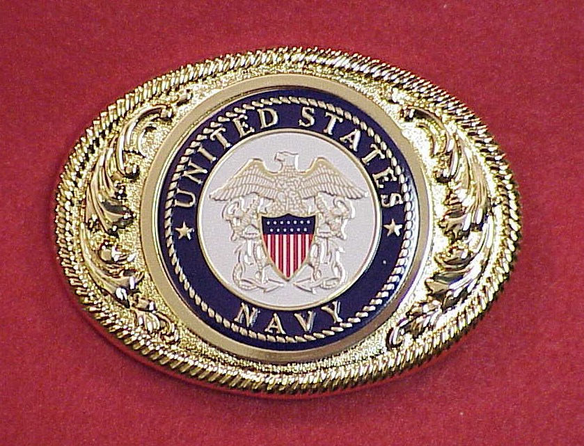 United States Navy .24kt Gold Plated Military Belt Buckle New in Gift