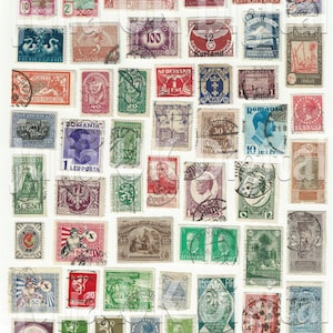 Download digitale di francobolli vintage - Set di 51 francobolli antichi da tutto il mondo (1941 e precedenti)
