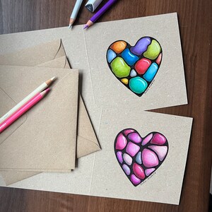 Original handgemalte Herzkarte / Glückwunschkarte / Innen leer / Kunstwerk / Kein Druck