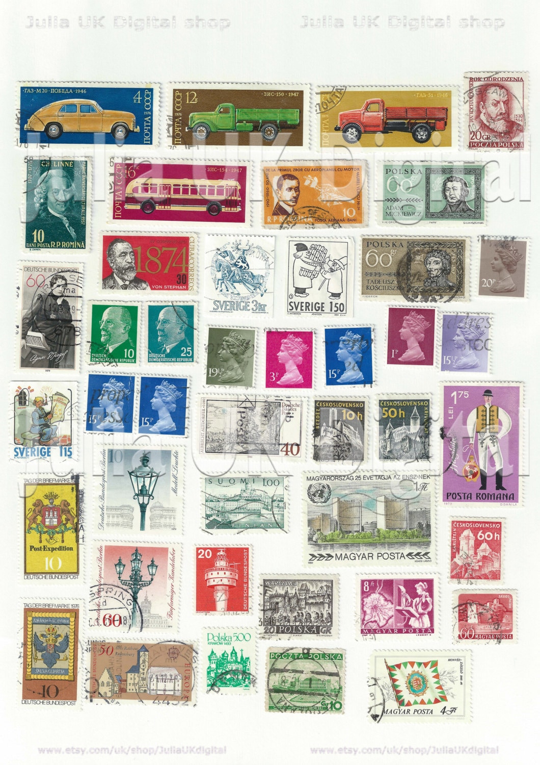コレクション ANTIQUE STAMPS/POSTCARDS 44 Old Postage Stamps - Digital Scan - Instant Download for