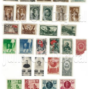 29 Stary rosyjski Znaczki pocztowe - cyfrowe skanowanie - Instant Download na zawieszki, charms, kolaż, czasopism, biżuteria