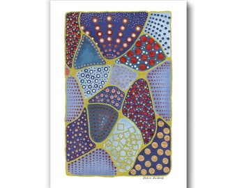 Dotted Nonsense in Blue and Gold - Acrylics on Paper - 8x11 - Original Wall Art - Not a print - Home Decor
