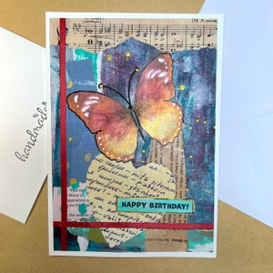 Happy Birthday / Handmade Greeting Card with butterfly / Greetings Card / Blank Inside