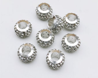 100 Rhinestone Silver Roundel Spacer 4 Round Crystal Clear Multi Black Clear AB