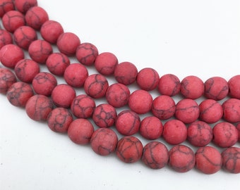 8mm 10mm Matte Red Howlite Turquoise Perles , Semi Precious Stone Beads , Gemstone Beads , Findings , Supplies