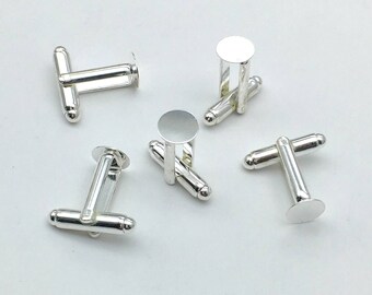 Bulk 30/ 6mm 8mm 10mm o 12mm Cufflink Blanks, Silver Plated Cufflink Cabochon Setting, Cuff Link Findings