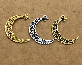 50pcs Moon Charms,Crescent Moon Connectors,Gold Tone Moon Pendants Jewelry Findings