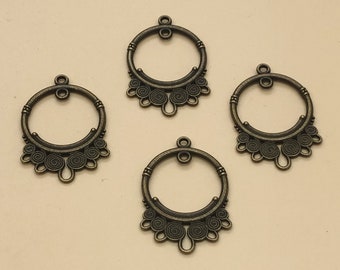 40pcs Antique Bronze Filigree Chandelier Charms ,Round Circle Earring Connectors ,Earring Chandelier Jewelry Findings