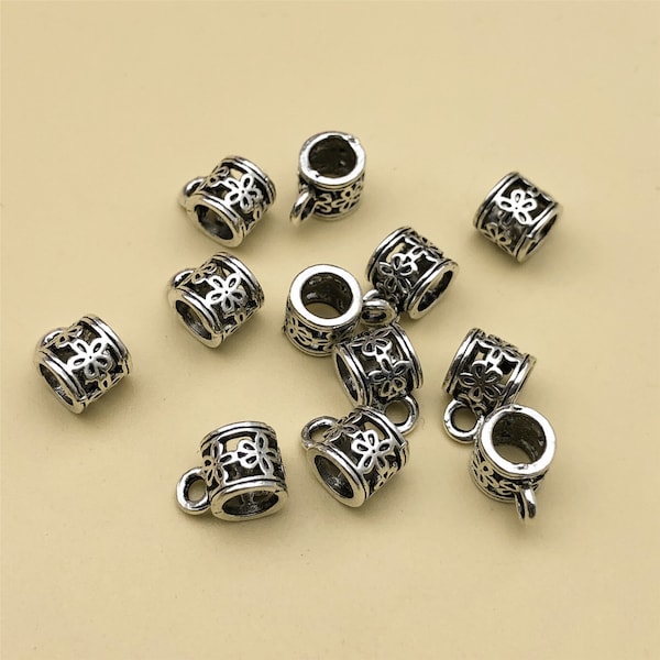 50pcs Antique Silver Bail Beads ,Large Hole Beads,Dangle Beads, European Beads ,Beading Jewelry Findings