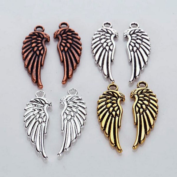 50pcs Double Sided Angel wings Charms, Angel Wings Pendants , Wing Charms ,Findings, Jewelry Supplies Silver Gold Or Antique copper