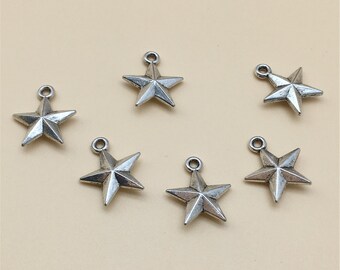 50pcs Double Sided Star Charms. Star Charms ,  Antique Silver Charms , Star Pendant,DIY supplies