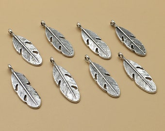 60pcs Antique Silver Feather Charms,  Alloy Feather Charm,Feather Pendants