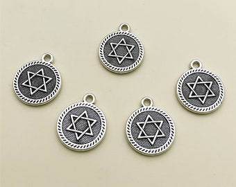 60PCS Antique Silver Star Of David Charms,Double Sided Charms, Jewelry Findings