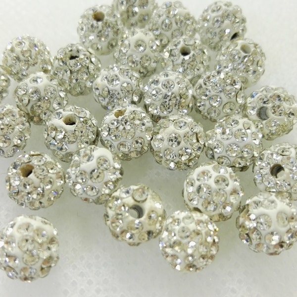 10 mm Perles de cristal de pavé blanc, perles rondes de strass, perles de cristal, métiers, perles, fournitures, résultats