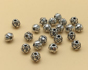 Perles de graines de lotus de 50pcs, perles de fleur de lotus, perles népalaises, perles antiques d’argent, guérison, bijoux de yoga, gros