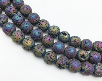 8mm 10mm Rainblow Plated Lava Beads, Lava  Jewelry Supplies