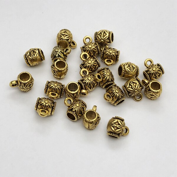 60pcs Bail Beads, Large Hole Beads, Dangle Beads, European Beads, Perles perlantes Découvertes de bijoux, Argent antique ou Or antique