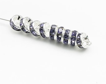 Bulk 200 Silver Plated Rhinestone Spacer Beads 6mm 8mm 10mm Purple Rondelle Spacer Beads