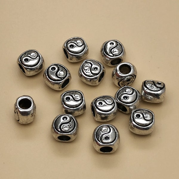 40pcs Antique Silver Yin Yang Perles , Perles de style tibétain , Perles, Perles de grand trou, Perles en gros , Perles chinoises