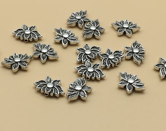 40pcs Lotus fleur, perles Perles intercalaires fleur Lotus népalais, Antique perles d’argent, de guérison, de Yoga bijoux, vente en gros