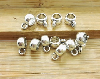 100pcs Antique Silver Bail Beads ,Large Hole Beads,Dangle Beads, European Beads ,Beading Jewelry Findings