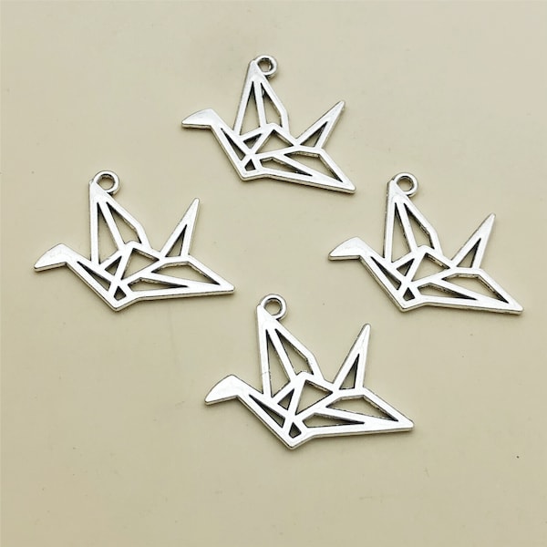 40pcs Antique Silver Origami Paper Crane Charms,Metal  Charm, Crane Charm Jewelry Findings